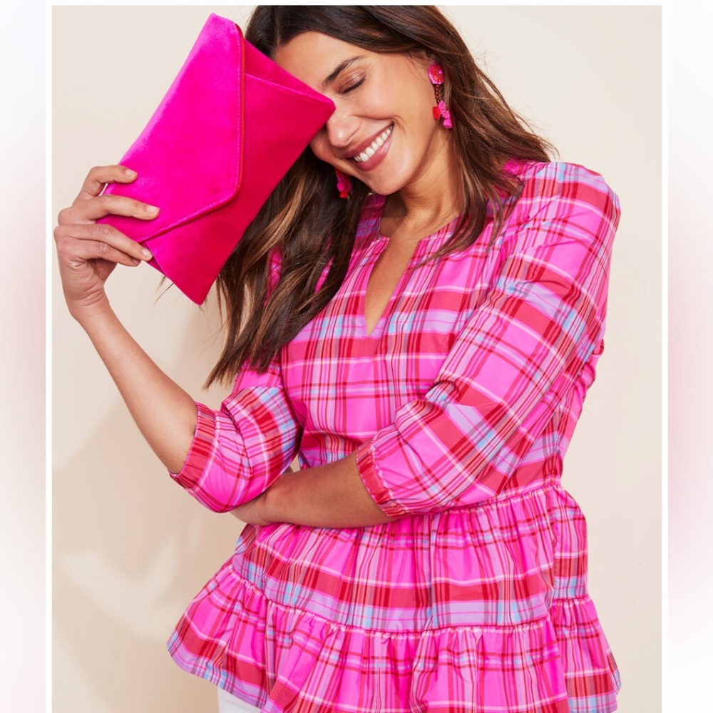 New! Tuckernuck x Vineyard Vines taffeta party plaid tiered top 15908